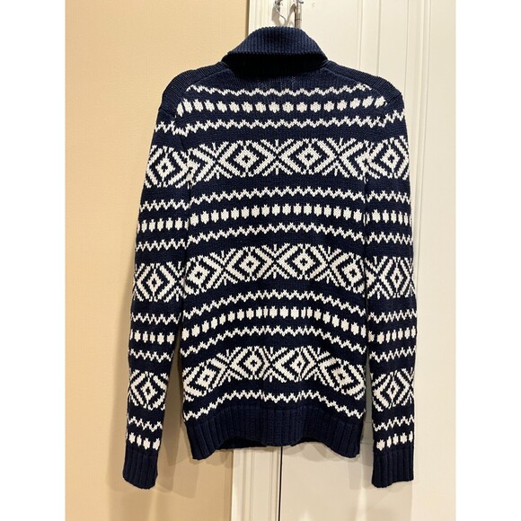 Banana Republic sz S Fair Isle Sweater Navy White Cardigan Shawl Collar Pockets - Picture 6 of 9